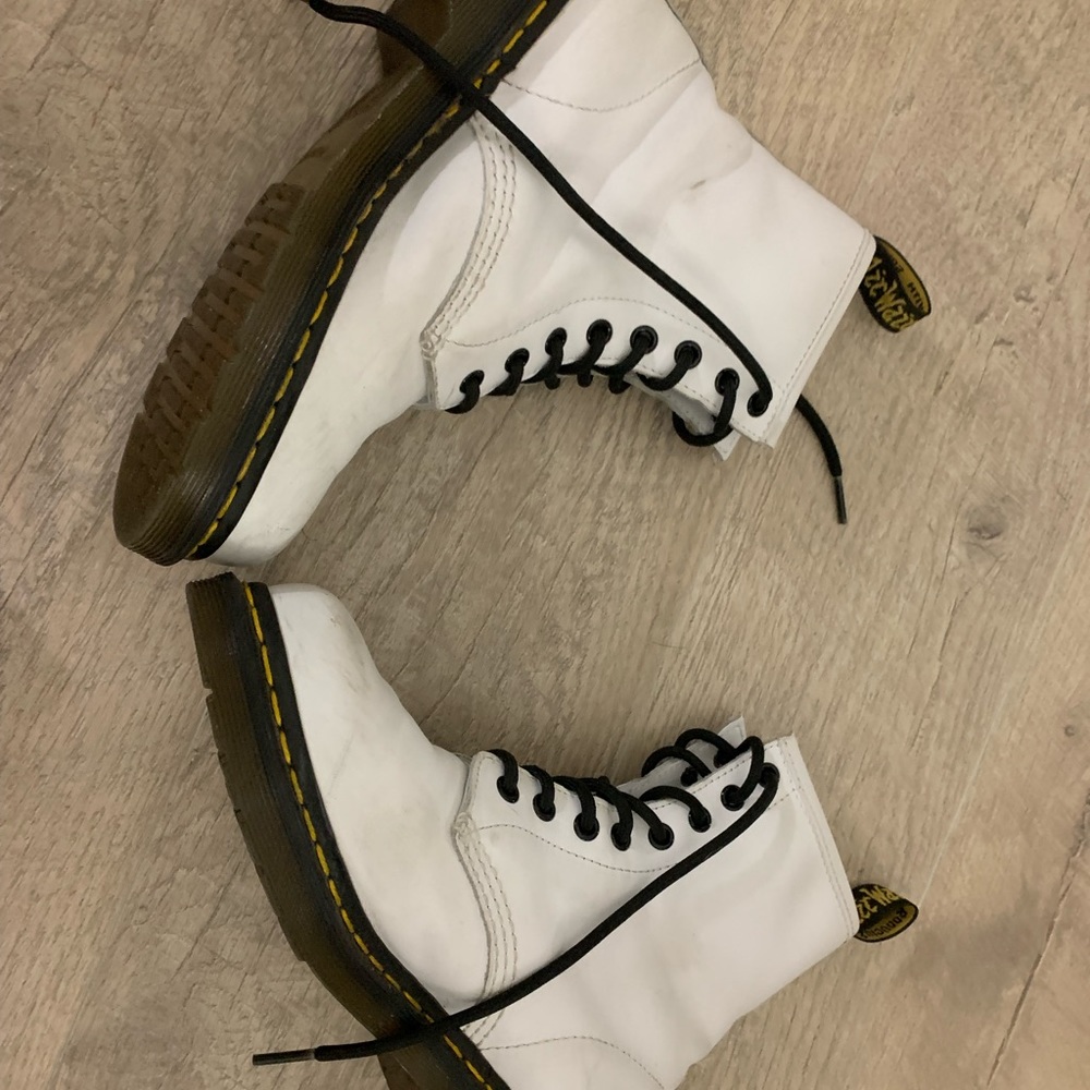 Dr. Martens White Leather Boots with Black Accents